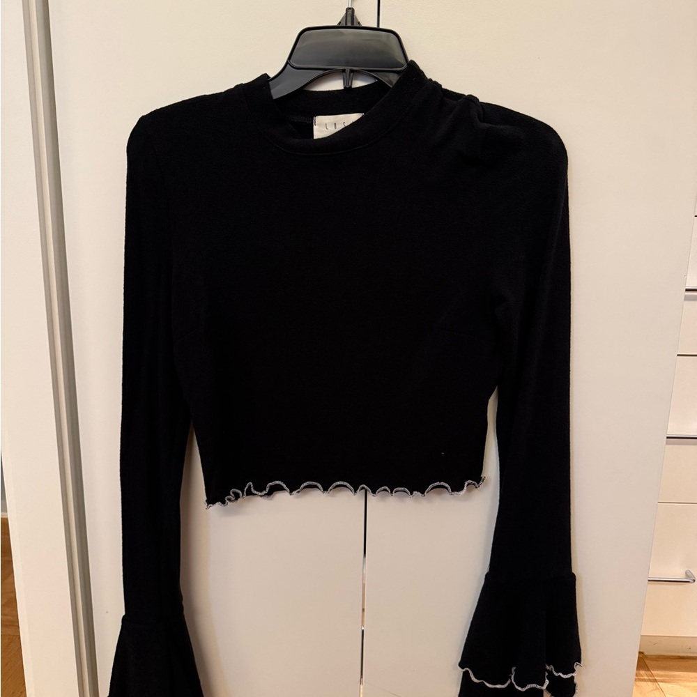 Lost & Wander Black Crop Ruffle Sleeve Blouse